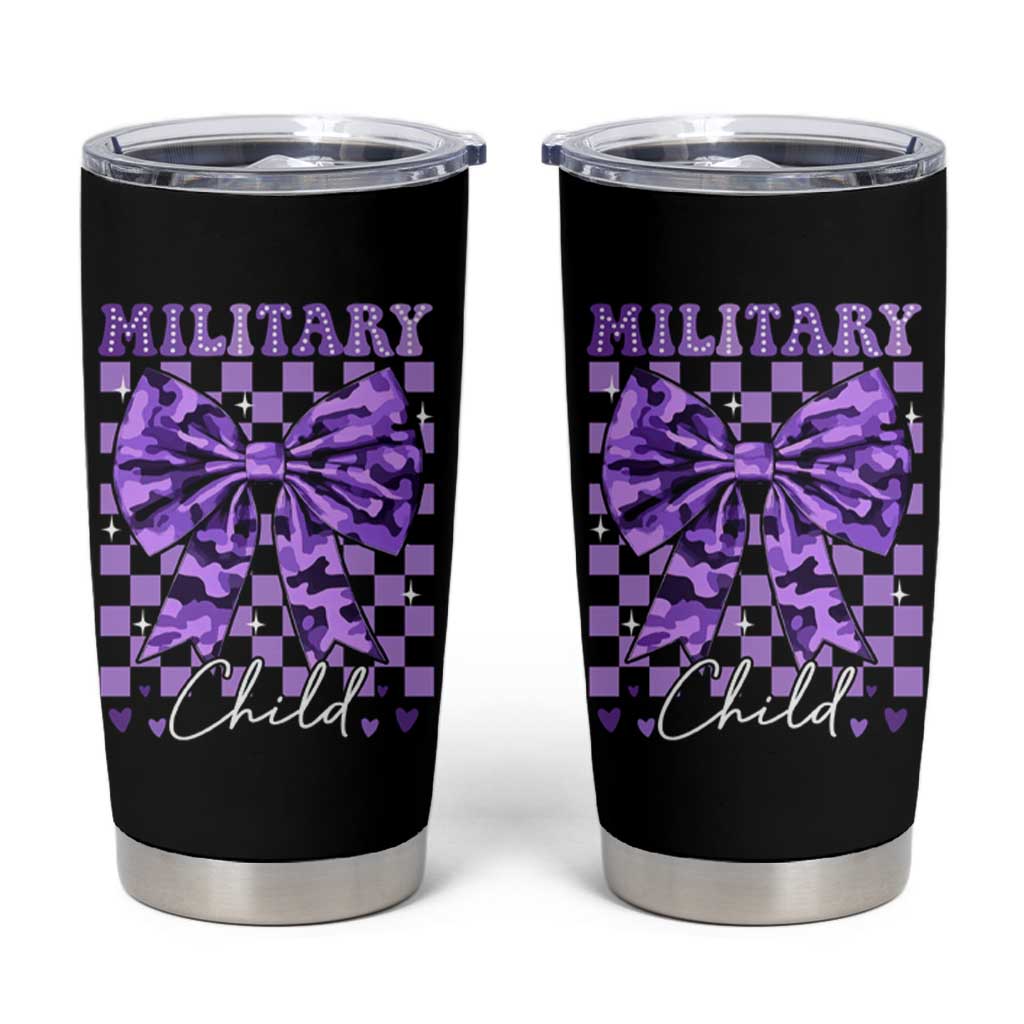 Military Child Coquette Bow Tumbler Cup Purple Up Camo