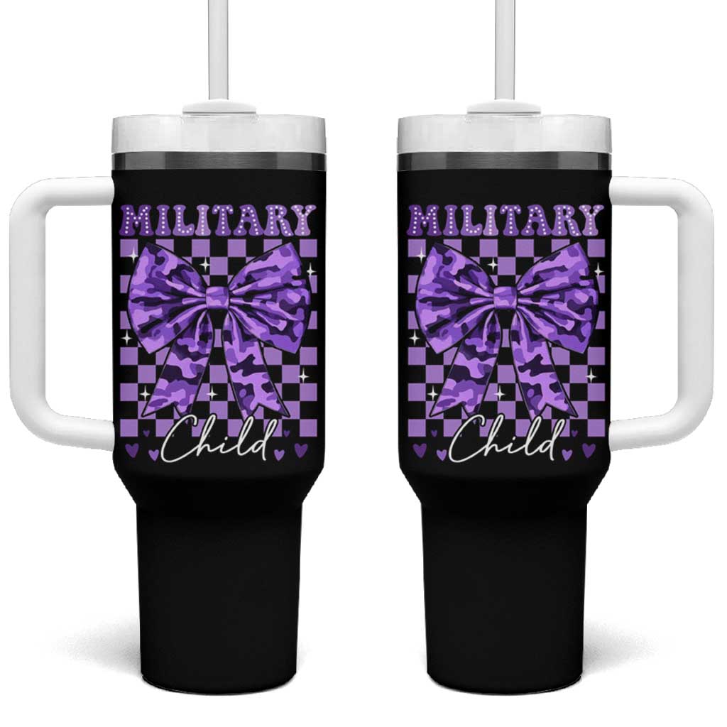 Military Child Coquette Bow Tumbler With Handle Purple Up Camo