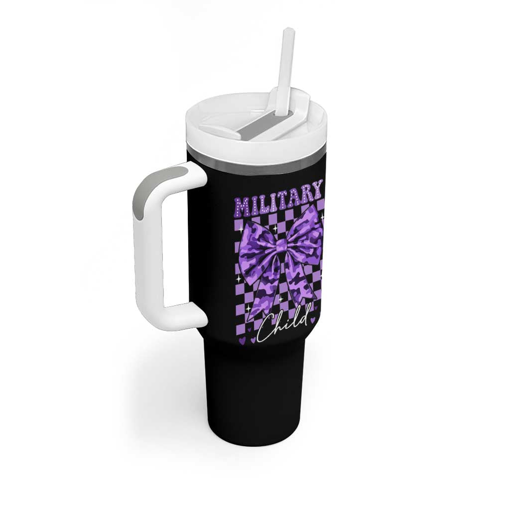 Military Child Coquette Bow Tumbler With Handle Purple Up Camo