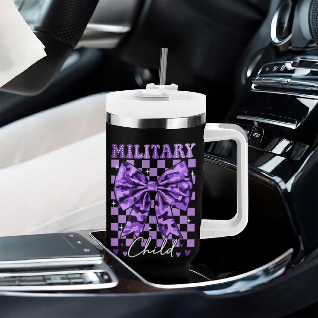 Military Child Coquette Bow Tumbler With Handle Purple Up Camo