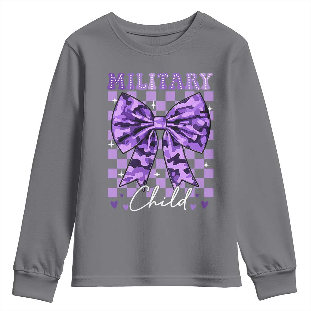 Military Child Coquette Bow Youth Sweatshirt Purple Up Camo