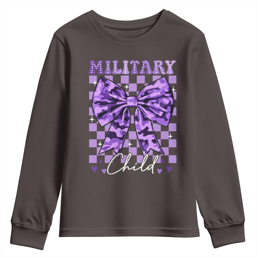 Military Child Coquette Bow Youth Sweatshirt Purple Up Camo