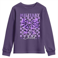 Military Child Coquette Bow Youth Sweatshirt Purple Up Camo
