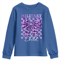 Military Child Coquette Bow Youth Sweatshirt Purple Up Camo
