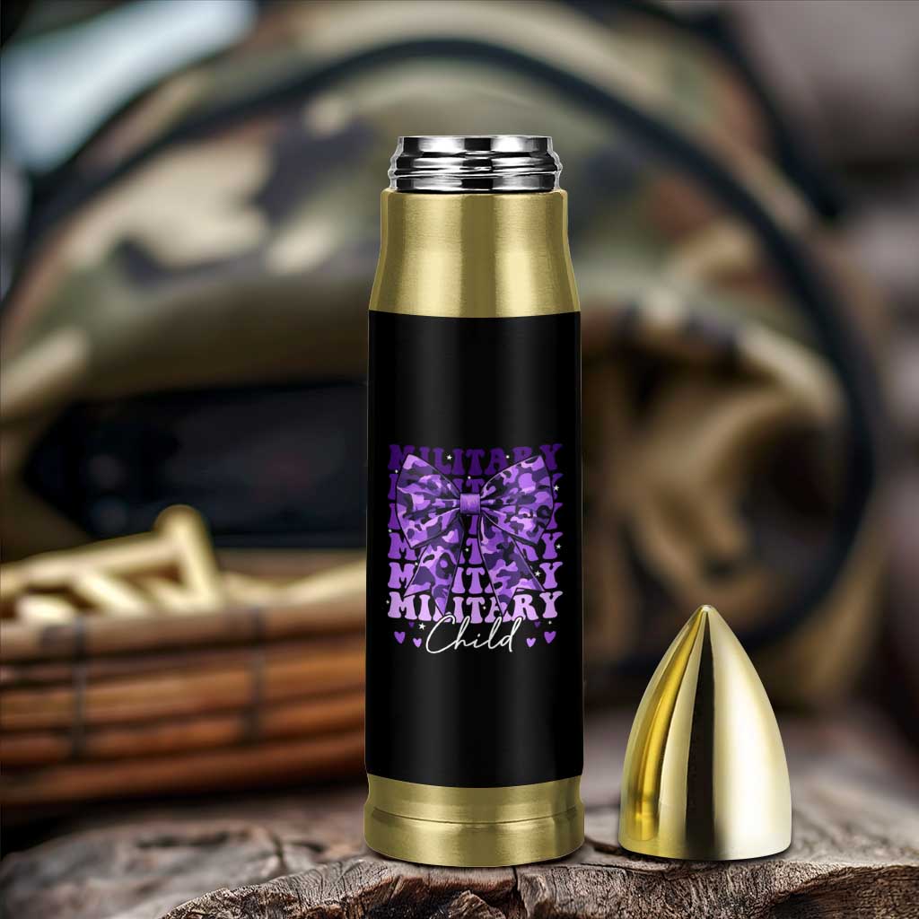 Military Child Coquette Bow Bullet Tumbler Purple Up Camo Kids Girls
