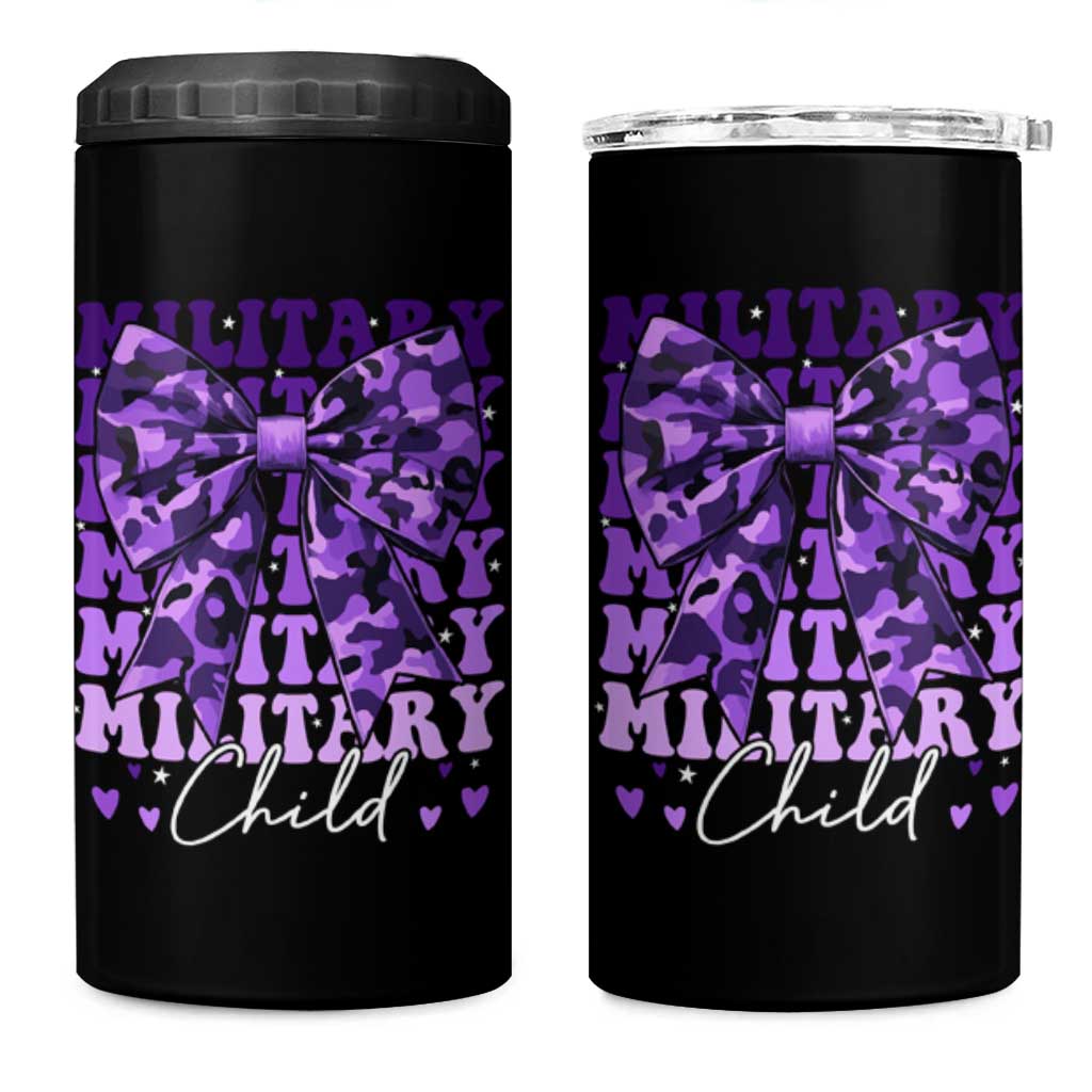 Military Child Coquette Bow 4 in 1 Can Cooler Tumbler Purple Up Camo Kids Girls