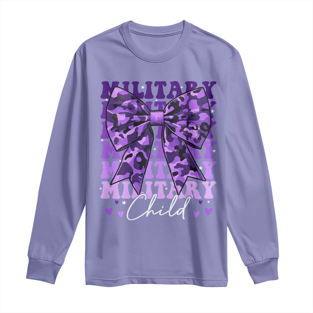 Military Child Coquette Bow Long Sleeve Shirt Purple Up Camo Kids Girls