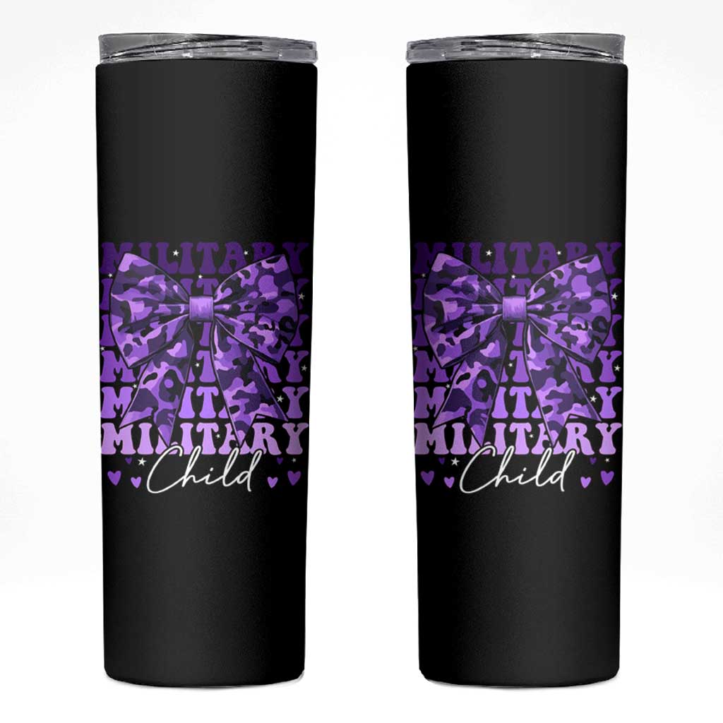 Military Child Coquette Bow Skinny Tumbler Purple Up Camo Kids Girls