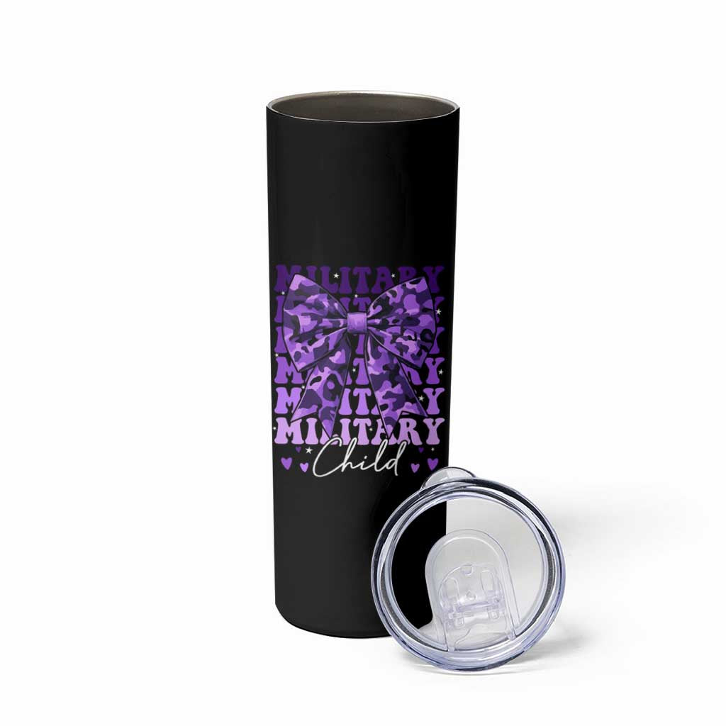 Military Child Coquette Bow Skinny Tumbler Purple Up Camo Kids Girls