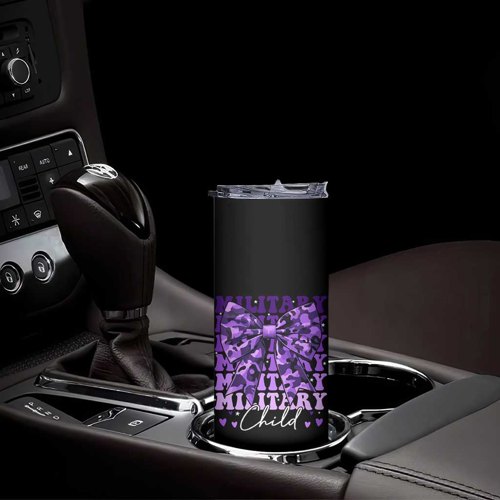 Military Child Coquette Bow Skinny Tumbler Purple Up Camo Kids Girls