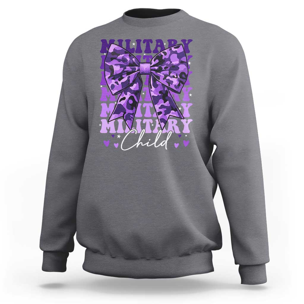 Military Child Coquette Bow Sweatshirt Purple Up Camo Kids Girls