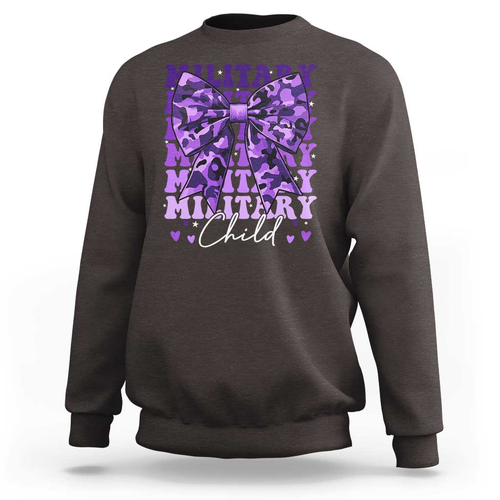 Military Child Coquette Bow Sweatshirt Purple Up Camo Kids Girls
