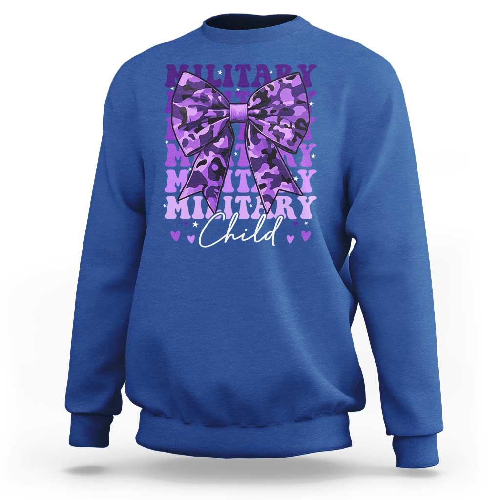 Military Child Coquette Bow Sweatshirt Purple Up Camo Kids Girls