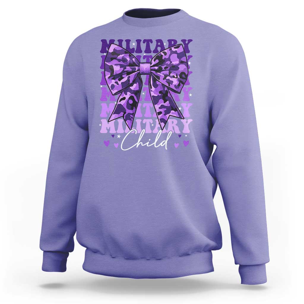 Military Child Coquette Bow Sweatshirt Purple Up Camo Kids Girls