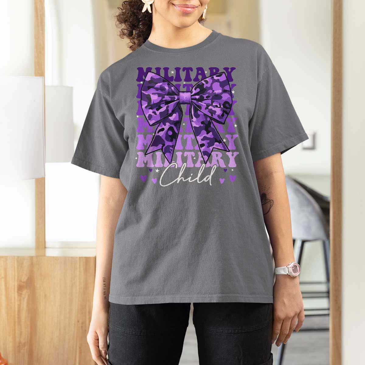 Military Child Coquette Bow T Shirt For Women Purple Up Camo Kids Girls
