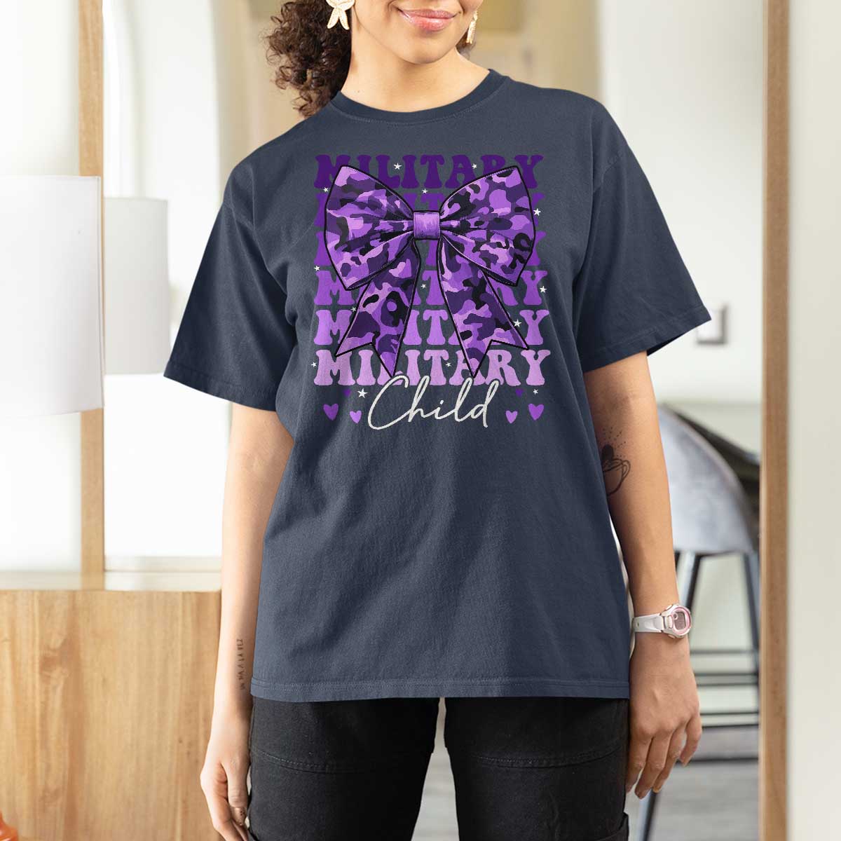 Military Child Coquette Bow T Shirt For Women Purple Up Camo Kids Girls