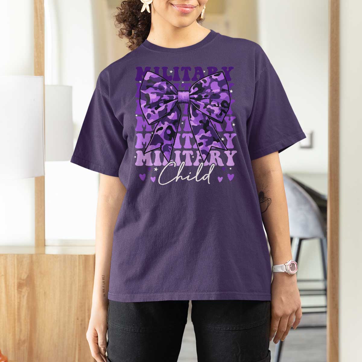Military Child Coquette Bow T Shirt For Women Purple Up Camo Kids Girls