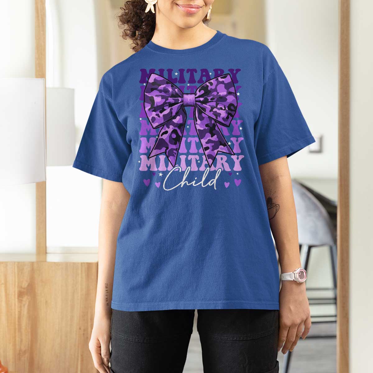 Military Child Coquette Bow T Shirt For Women Purple Up Camo Kids Girls