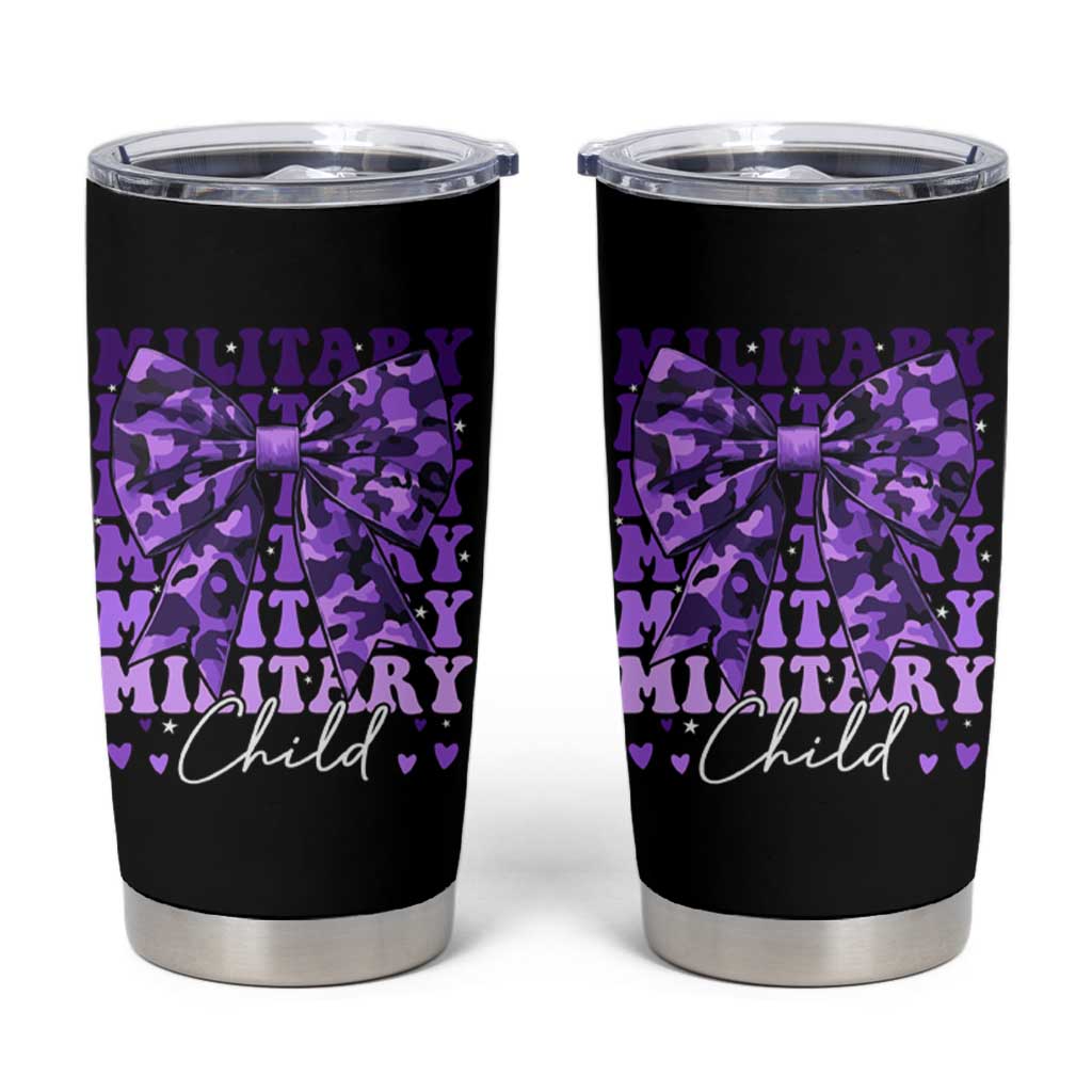 Military Child Coquette Bow Tumbler Cup Purple Up Camo Kids Girls
