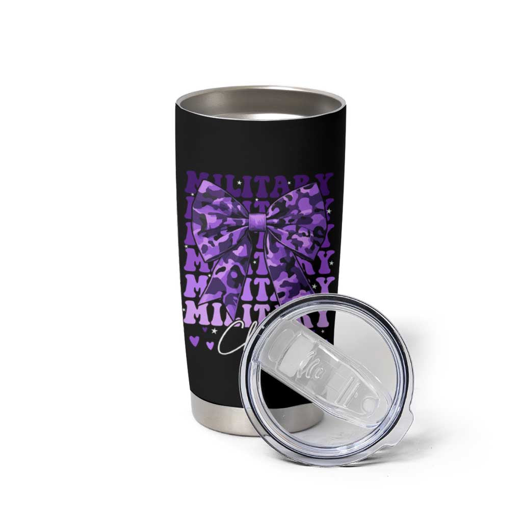Military Child Coquette Bow Tumbler Cup Purple Up Camo Kids Girls