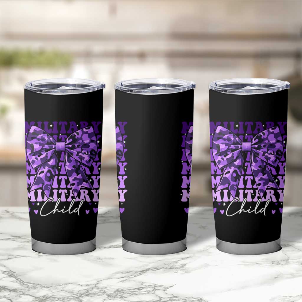 Military Child Coquette Bow Tumbler Cup Purple Up Camo Kids Girls