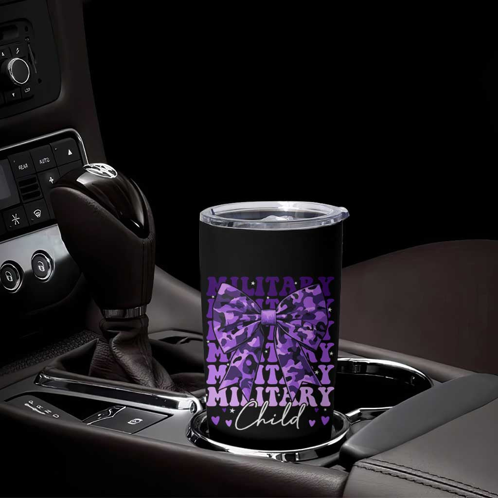 Military Child Coquette Bow Tumbler Cup Purple Up Camo Kids Girls