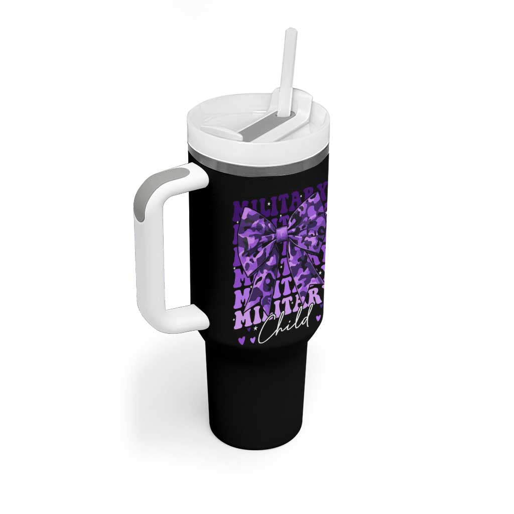 Military Child Coquette Bow Tumbler With Handle Purple Up Camo Kids Girls