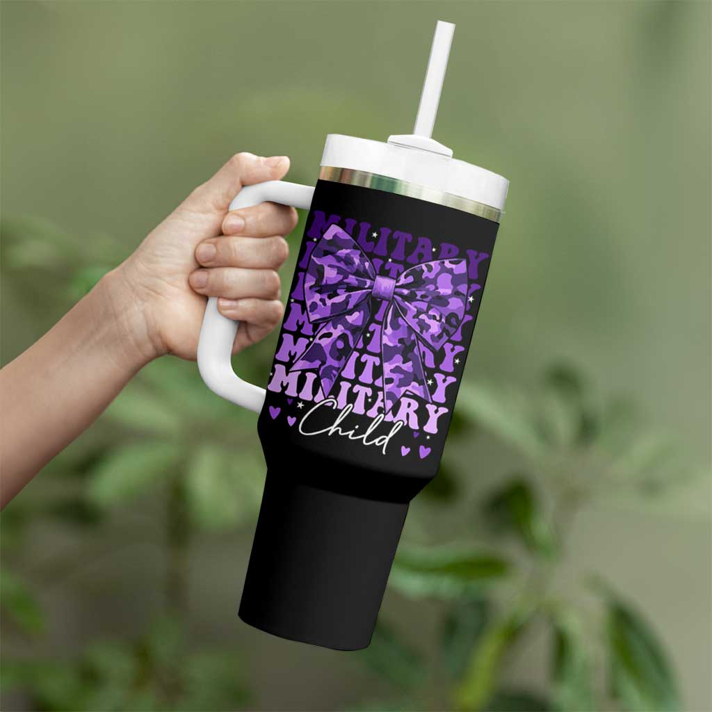 Military Child Coquette Bow Tumbler With Handle Purple Up Camo Kids Girls