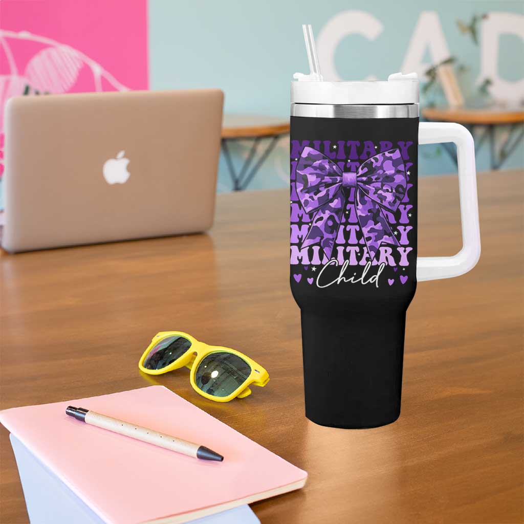 Military Child Coquette Bow Tumbler With Handle Purple Up Camo Kids Girls