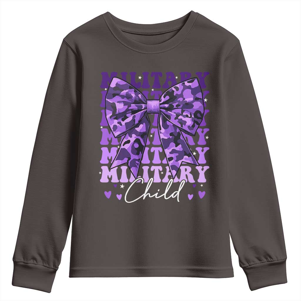 Military Child Coquette Bow Youth Sweatshirt Purple Up Camo Kids Girls