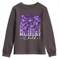 Military Child Coquette Bow Youth Sweatshirt Purple Up Camo Kids Girls
