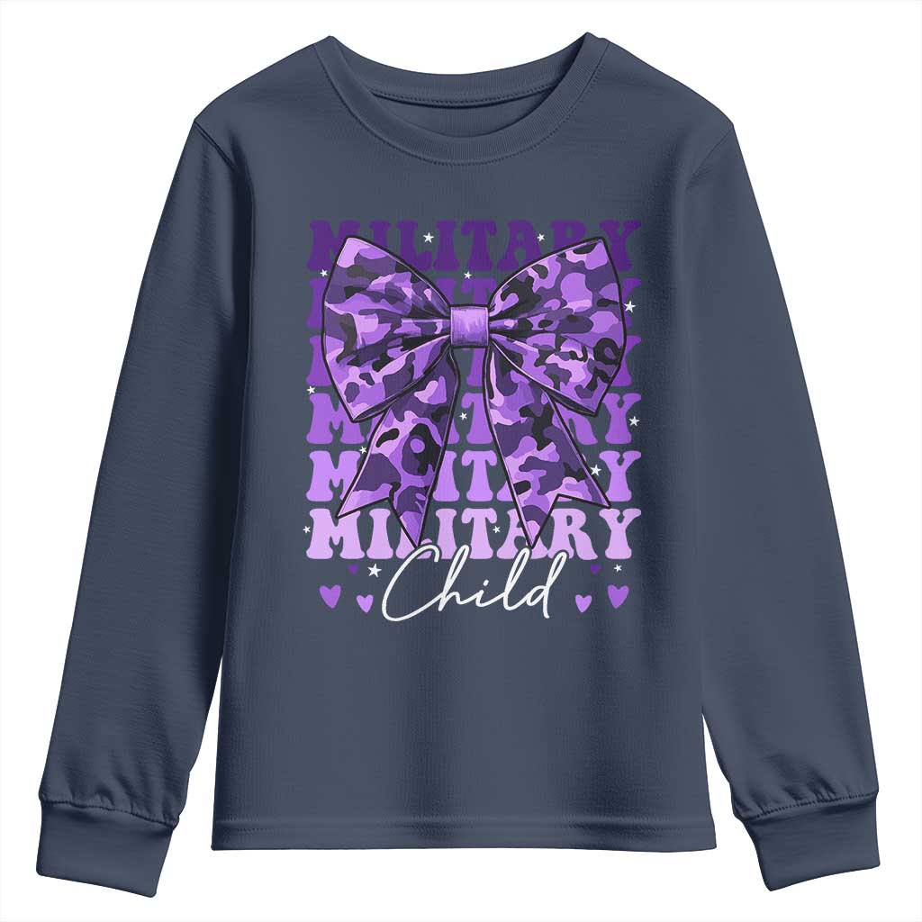 Military Child Coquette Bow Youth Sweatshirt Purple Up Camo Kids Girls