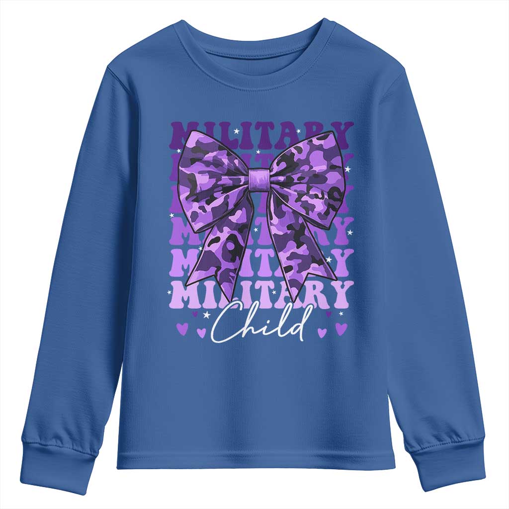 Military Child Coquette Bow Youth Sweatshirt Purple Up Camo Kids Girls
