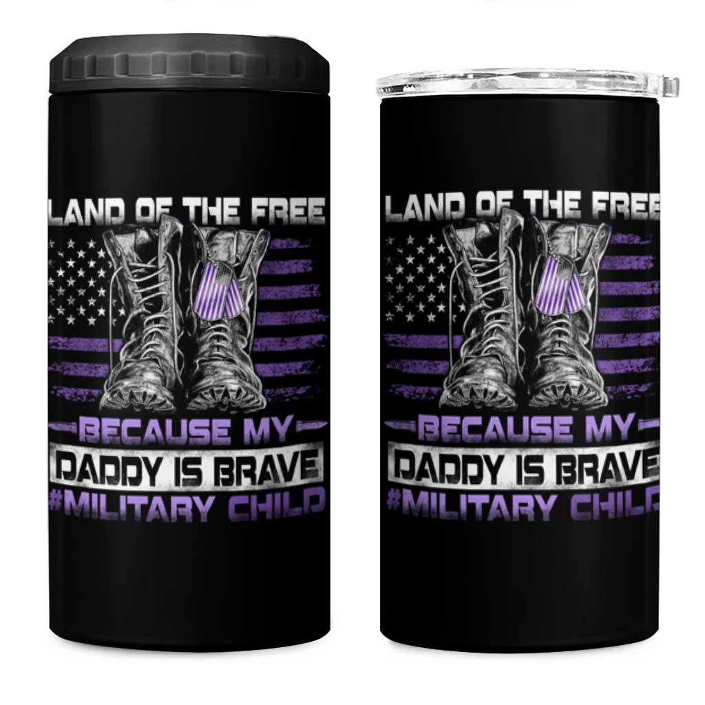 Purple Up For Military Kids 4 in 1 Can Cooler Tumbler Military Child Month My Daddy Is Brave