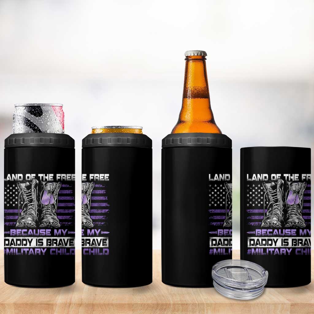 Purple Up For Military Kids 4 in 1 Can Cooler Tumbler Military Child Month My Daddy Is Brave