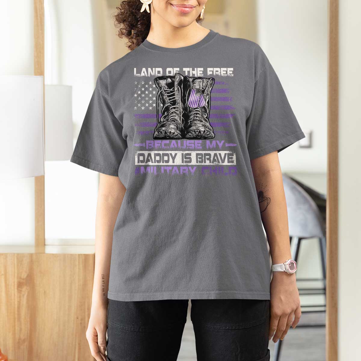 Purple Up For Military Kids T Shirt For Women Military Child Month My Daddy Is Brave