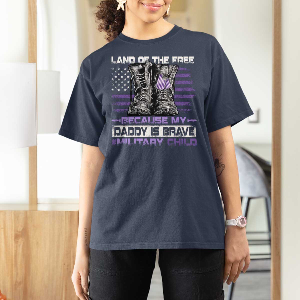 Purple Up For Military Kids T Shirt For Women Military Child Month My Daddy Is Brave
