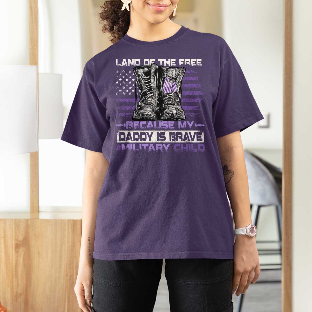 Purple Up For Military Kids T Shirt For Women Military Child Month My Daddy Is Brave