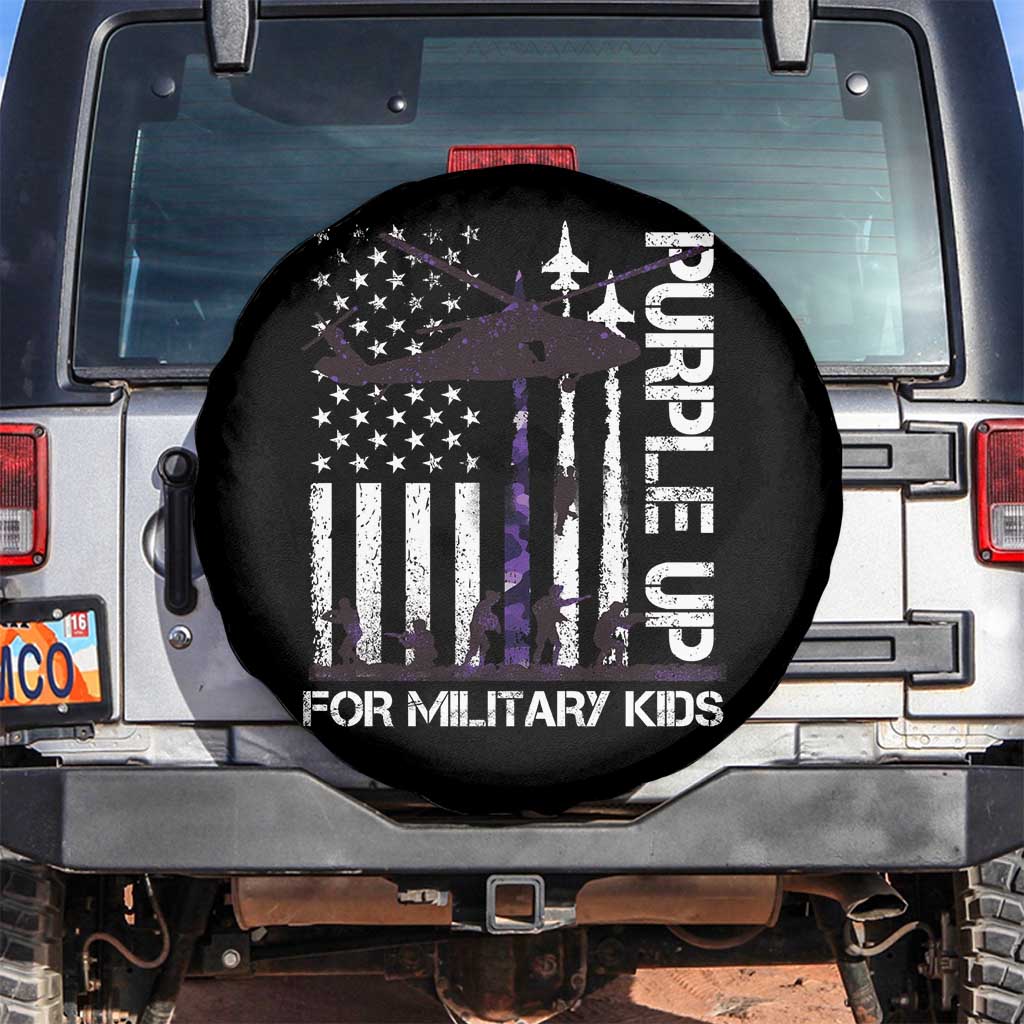 Purple Up For Military Kids Spare Tire Cover Camo American Flag Military Child Month USA Camouflage