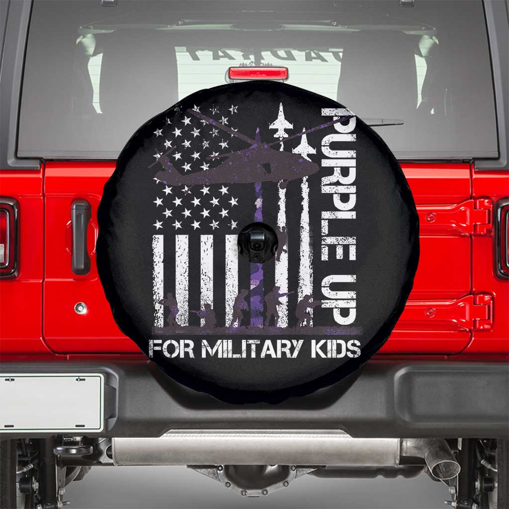 Purple Up For Military Kids Spare Tire Cover Camo American Flag Military Child Month USA Camouflage