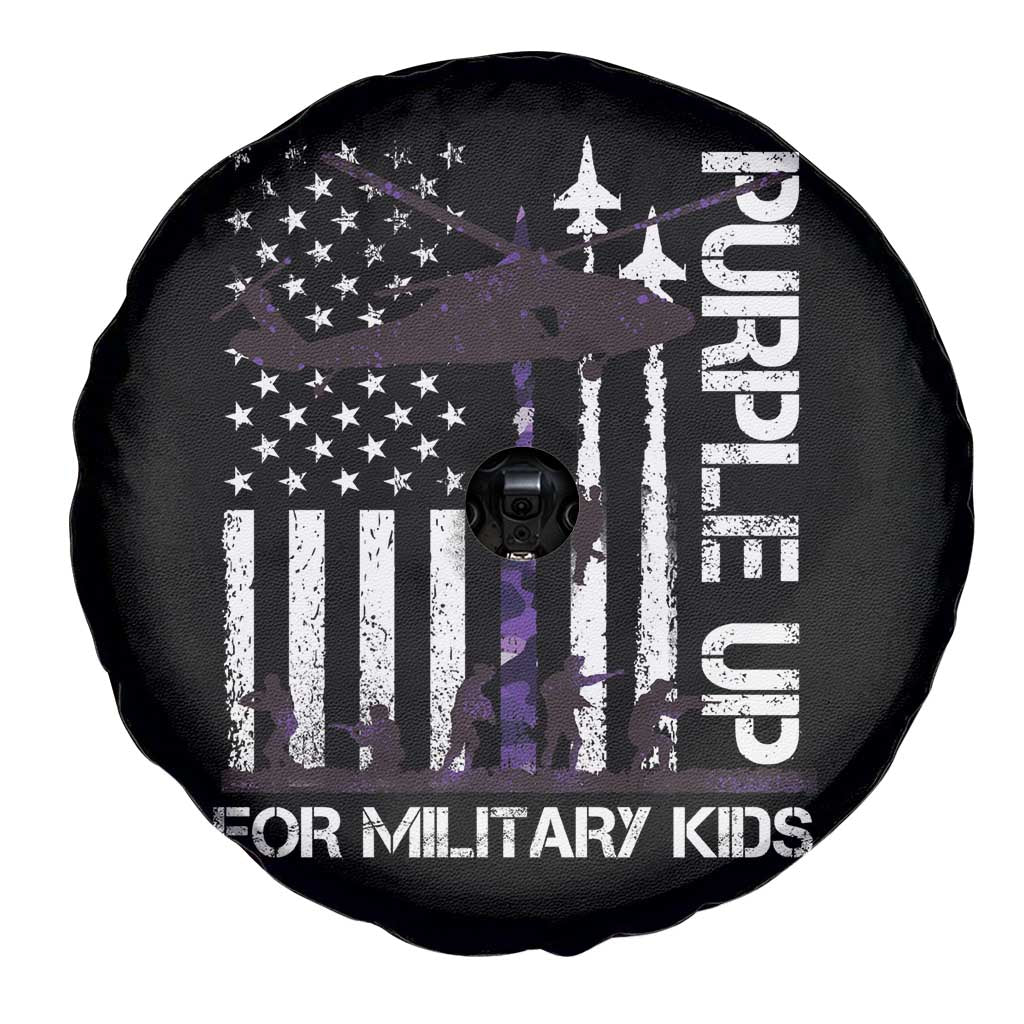 Purple Up For Military Kids Spare Tire Cover Camo American Flag Military Child Month USA Camouflage