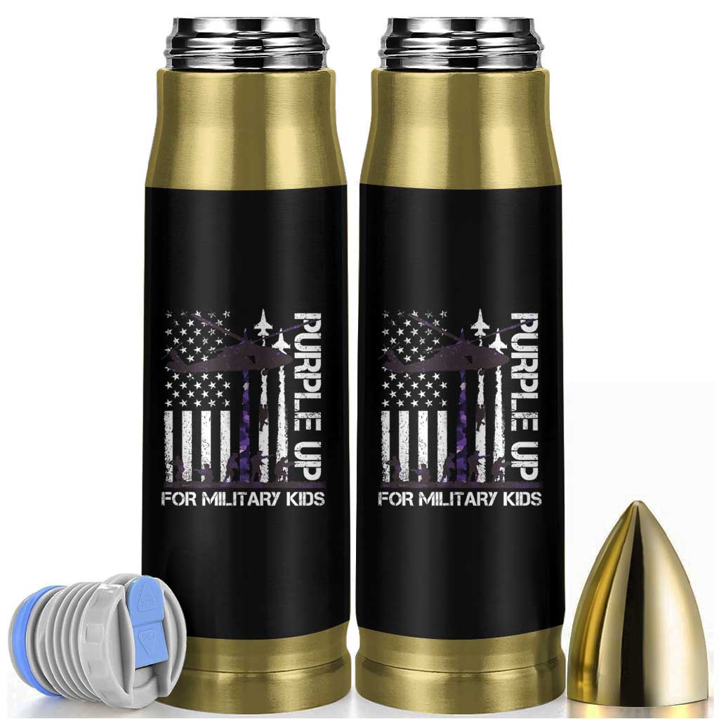 Purple Up For Military Kids Bullet Tumbler Camo American Flag Military Child Month USA Camouflage