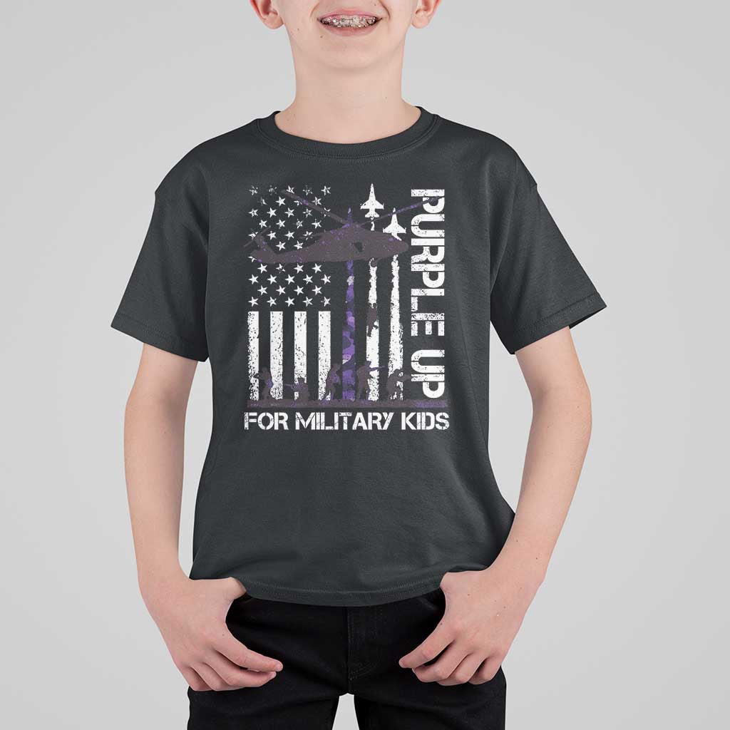 Purple Up For Military Kids T Shirt For Kid Camo American Flag Military Child Month USA Camouflage
