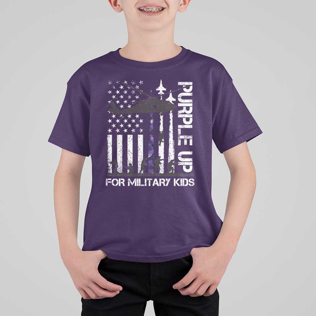 Purple Up For Military Kids T Shirt For Kid Camo American Flag Military Child Month USA Camouflage
