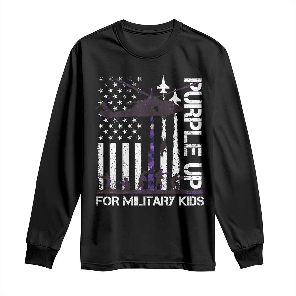 Purple Up For Military Kids Long Sleeve Shirt Camo American Flag Military Child Month USA Camouflage