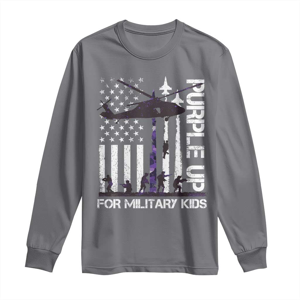 Purple Up For Military Kids Long Sleeve Shirt Camo American Flag Military Child Month USA Camouflage