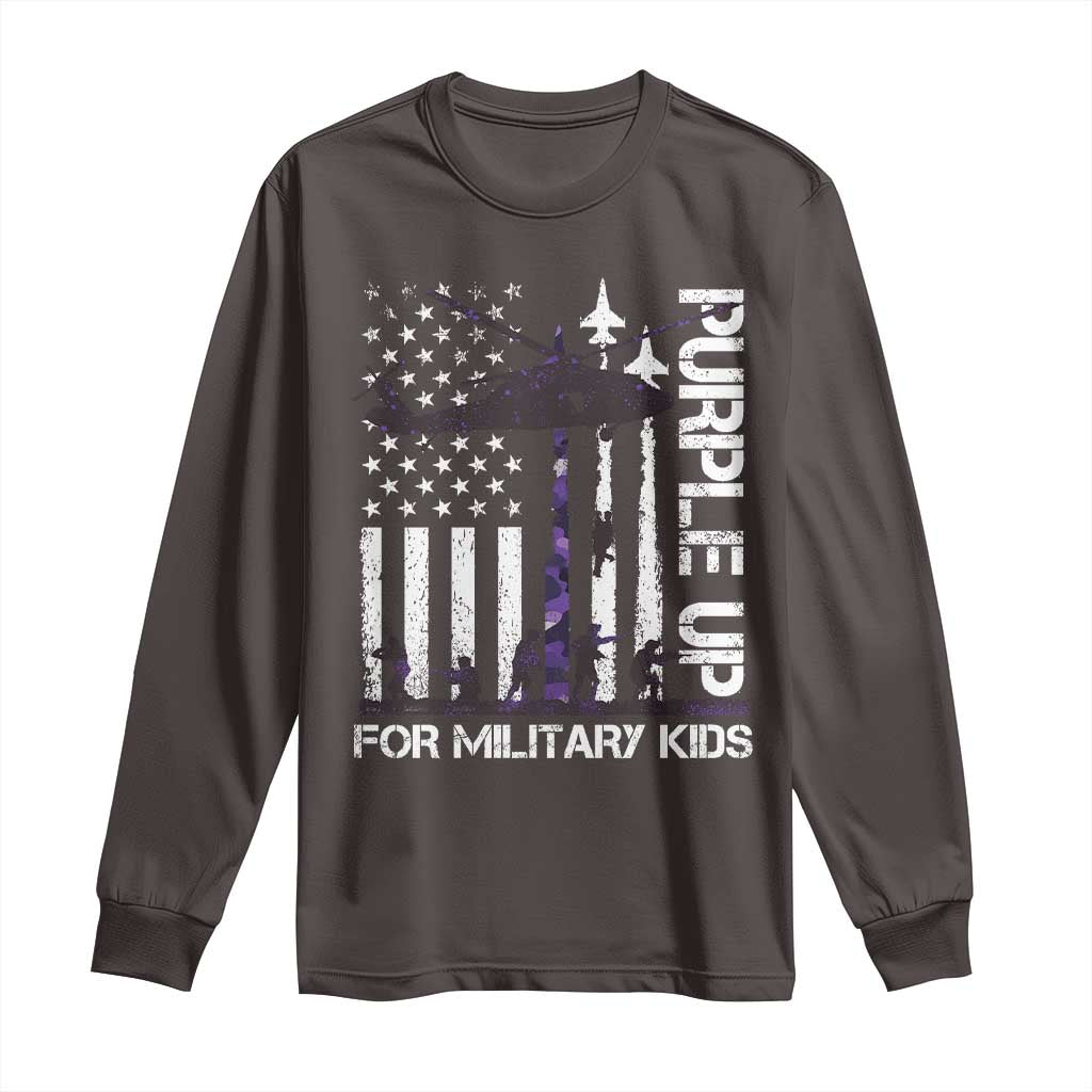 Purple Up For Military Kids Long Sleeve Shirt Camo American Flag Military Child Month USA Camouflage