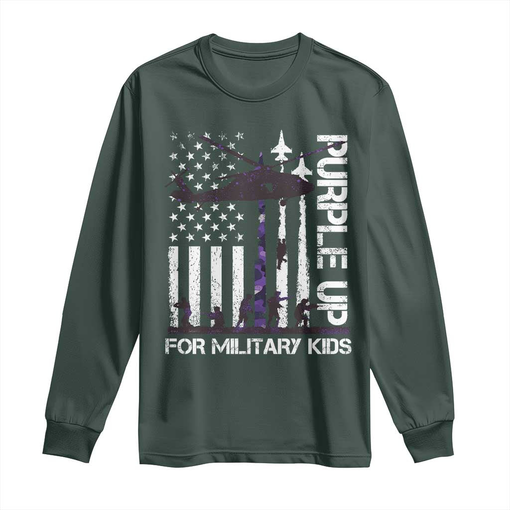 Purple Up For Military Kids Long Sleeve Shirt Camo American Flag Military Child Month USA Camouflage