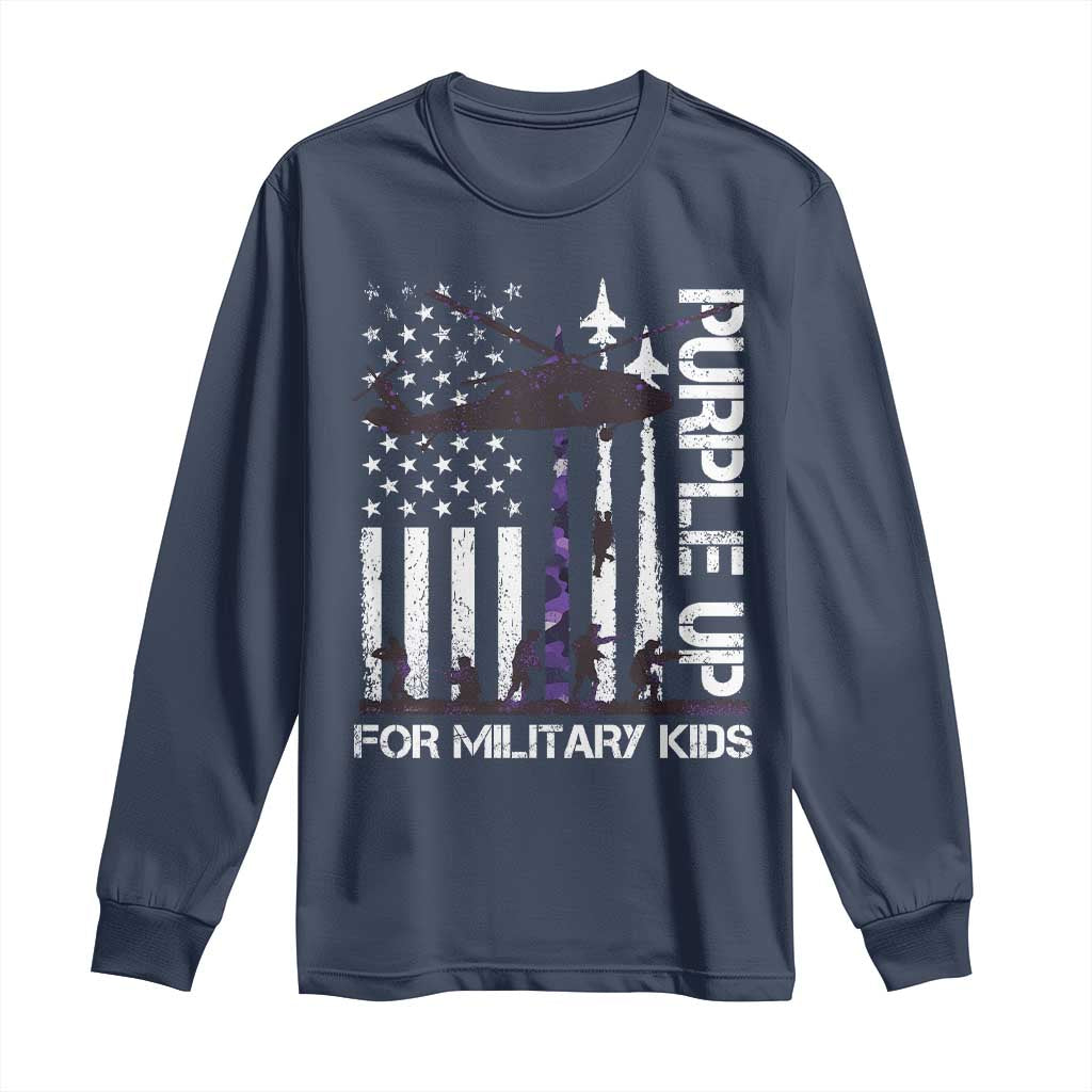 Purple Up For Military Kids Long Sleeve Shirt Camo American Flag Military Child Month USA Camouflage