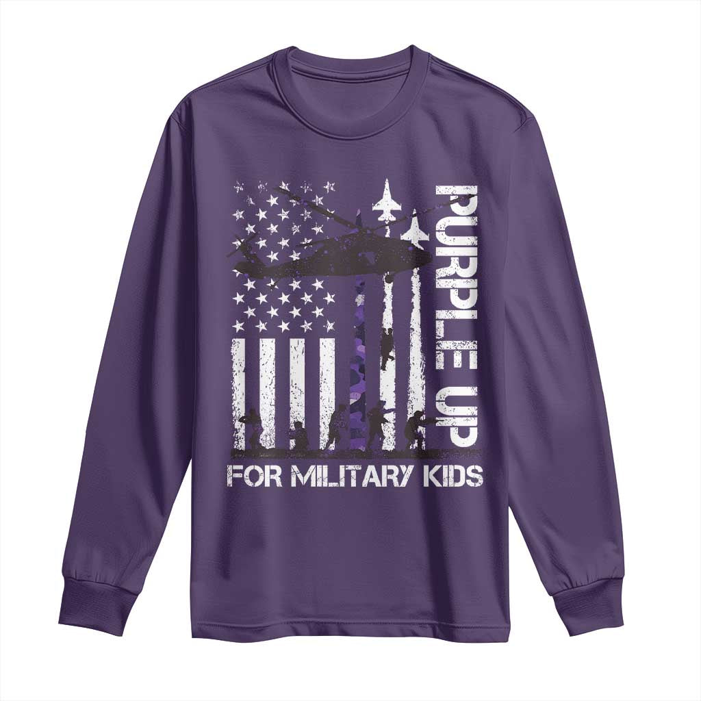 Purple Up For Military Kids Long Sleeve Shirt Camo American Flag Military Child Month USA Camouflage